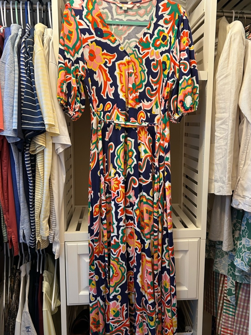 Boden Navy Maxi Dress with Bright Multicolor Floral Print